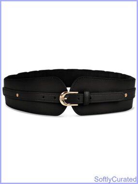 Wide Stretch Waist Belt for Dresses PU Leather Metal Buckle Plus Size Cinch Belt